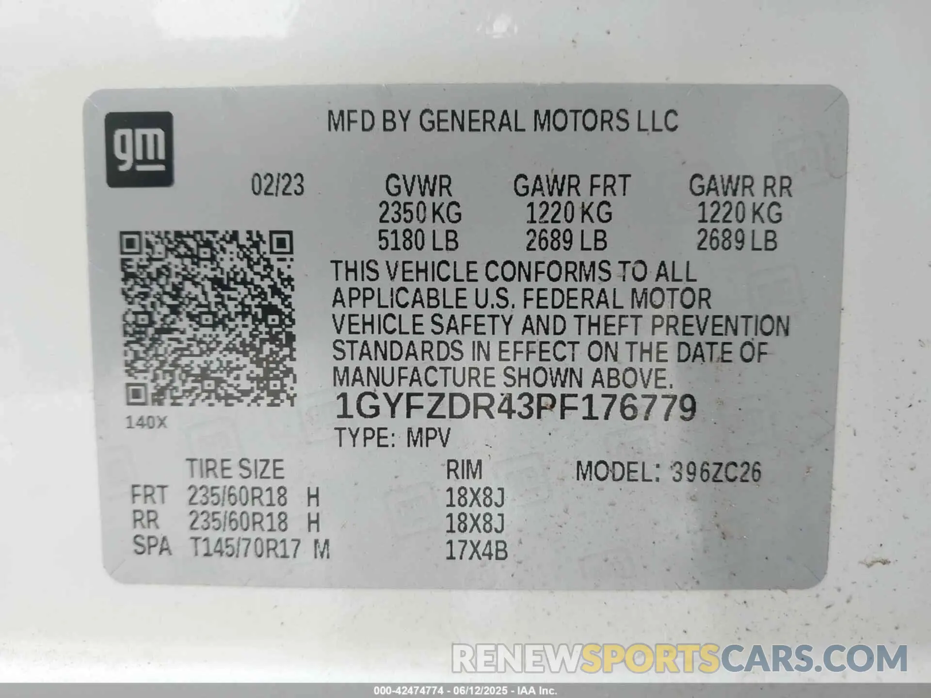 8 fotografías del automóvil dañado 1GYFZDR43PF176779 CADILLAC XT4 2023