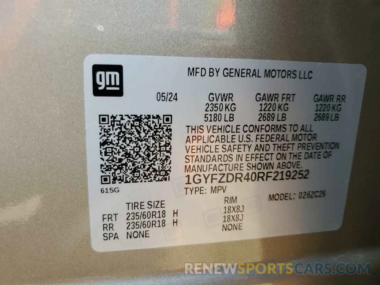 14 fotografías del automóvil dañado 1GYFZDR40RF219252 CADILLAC XT4 2024