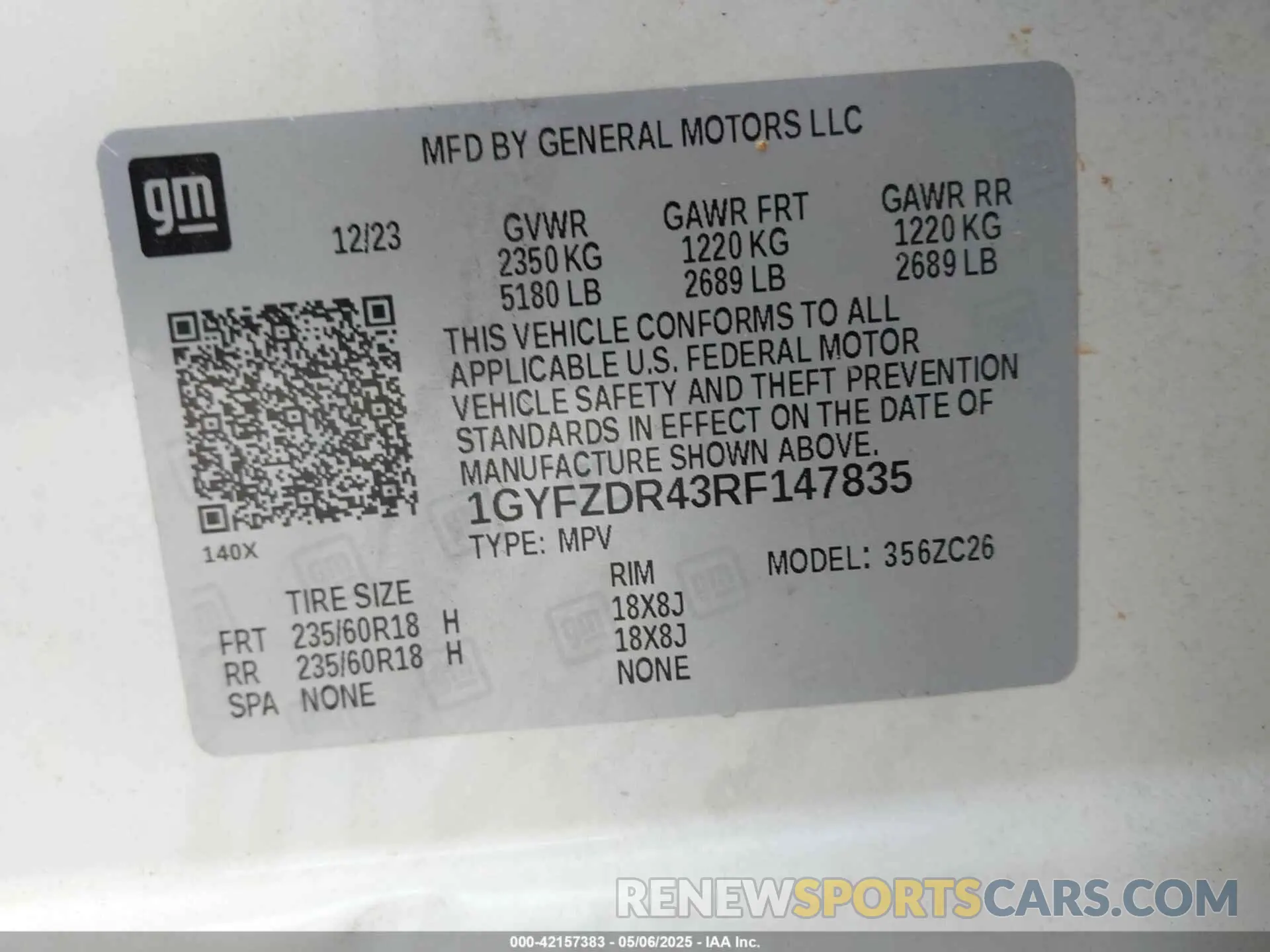 9 fotografías del automóvil dañado 1GYFZDR43RF147835 CADILLAC XT4 2024