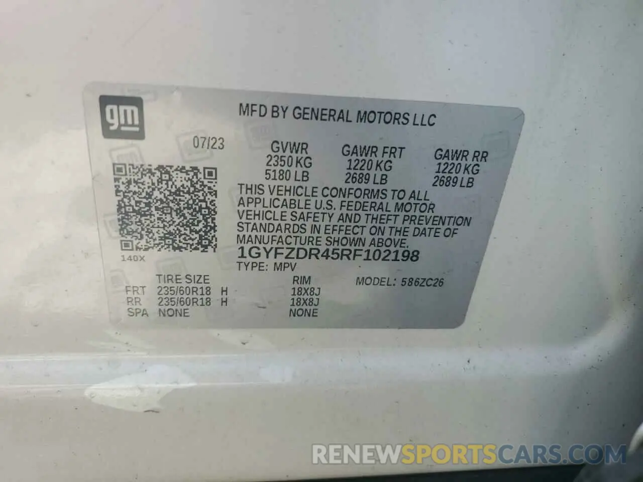 12 fotografías del automóvil dañado 1GYFZDR45RF102198 CADILLAC XT4 2024