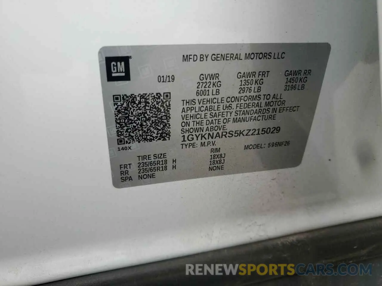 15 fotografías del automóvil dañado 1GYKNARS5KZ215029 CADILLAC XT5 2019