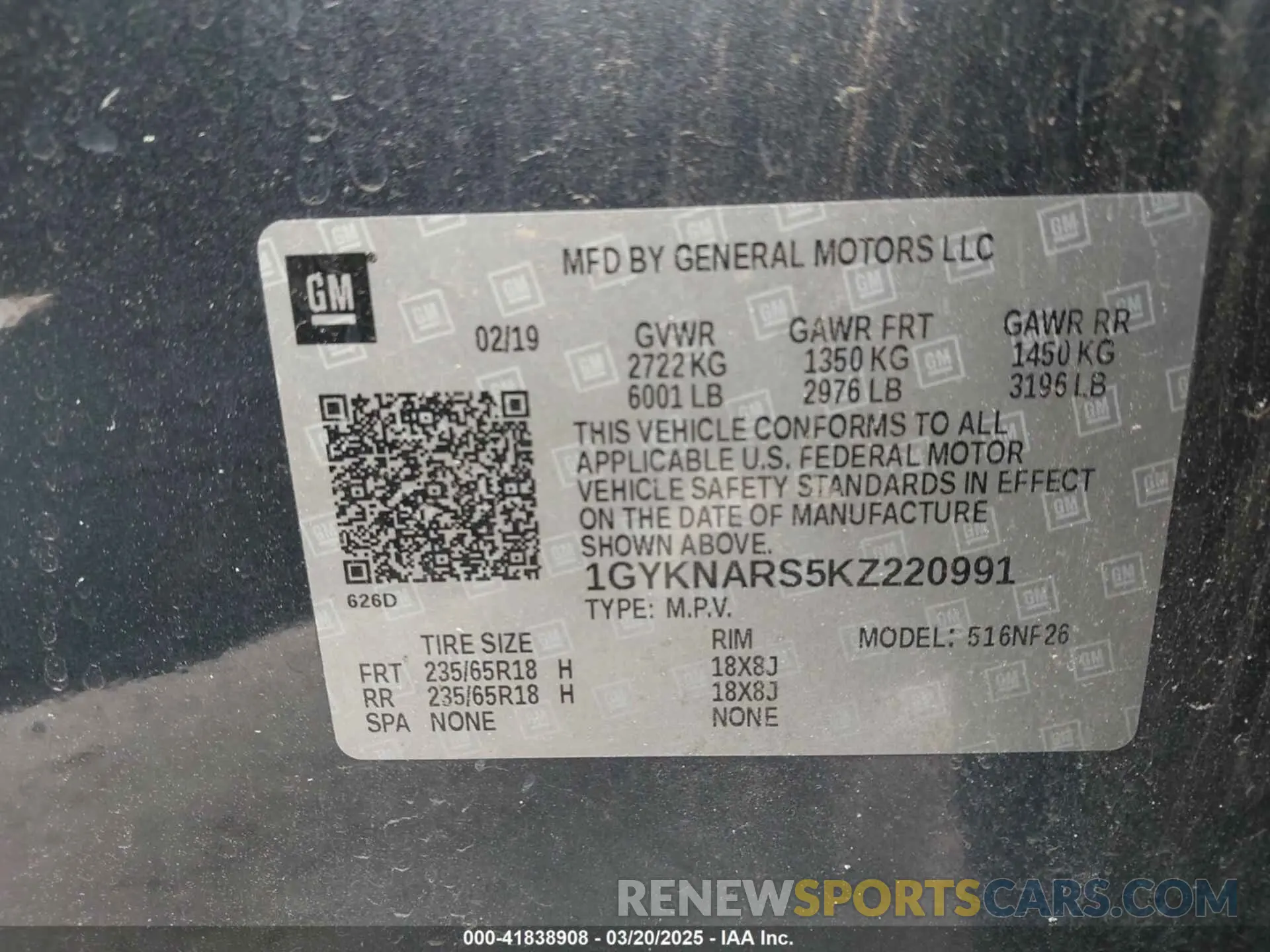 7 fotografías del automóvil dañado 1GYKNARS5KZ220991 CADILLAC XT5 2019