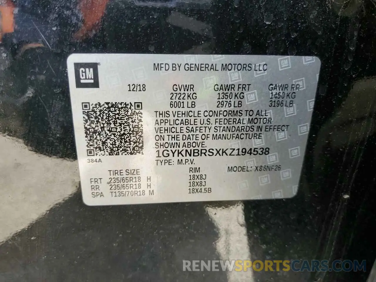 13 fotografías del automóvil dañado 1GYKNBRSXKZ194538 CADILLAC XT5 2019