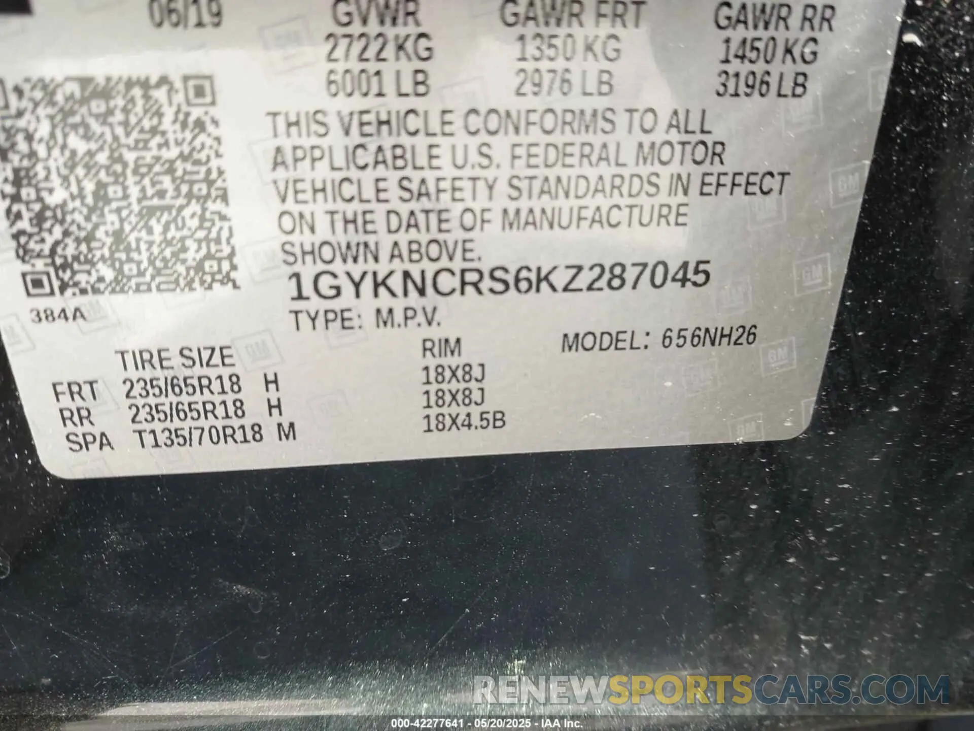 9 fotografías del automóvil dañado 1GYKNCRS6KZ287045 CADILLAC XT5 2019
