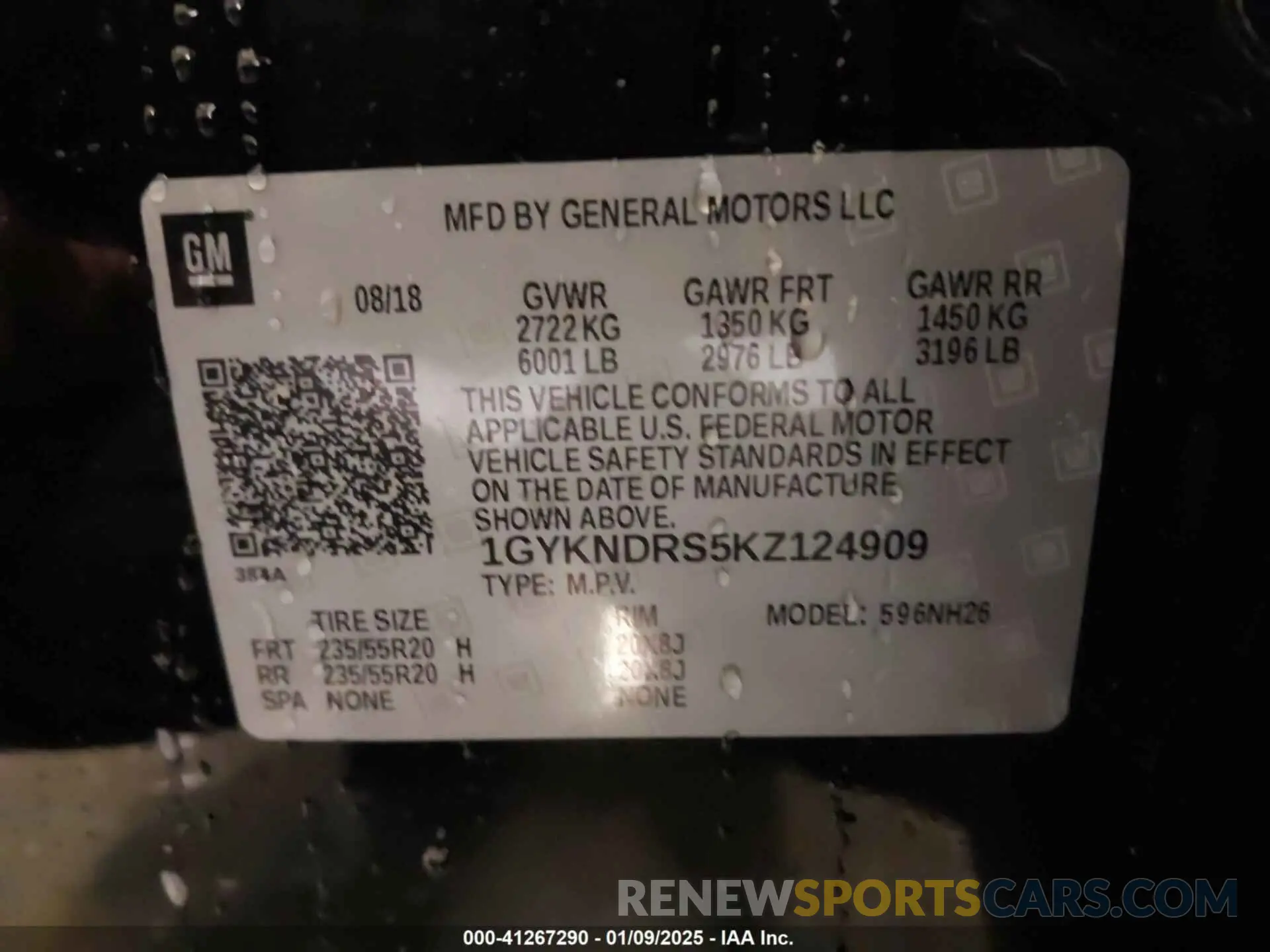 9 fotografías del automóvil dañado 1GYKNDRS5KZ124909 CADILLAC XT5 2019