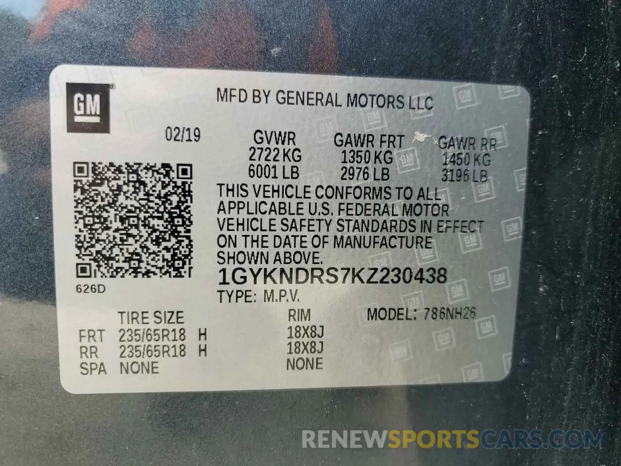 12 fotografías del automóvil dañado 1GYKNDRS7KZ230438 CADILLAC XT5 2019
