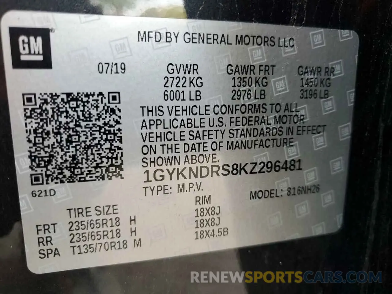 14 fotografías del automóvil dañado 1GYKNDRS8KZ296481 CADILLAC XT5 2019