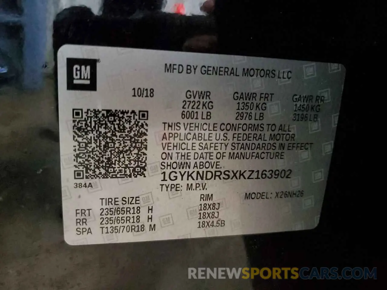 13 fotografías del automóvil dañado 1GYKNDRSXKZ163902 CADILLAC XT5 2019