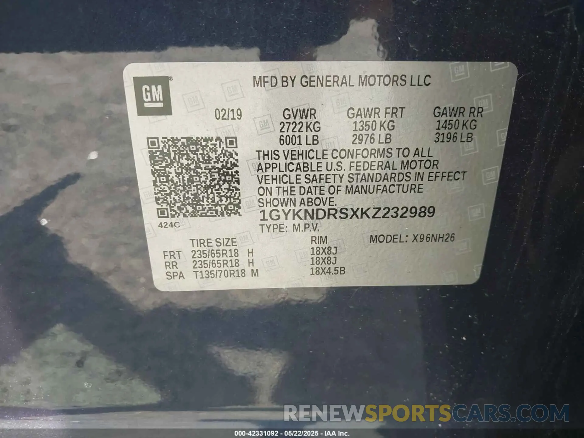 9 fotografías del automóvil dañado 1GYKNDRSXKZ232989 CADILLAC XT5 2019