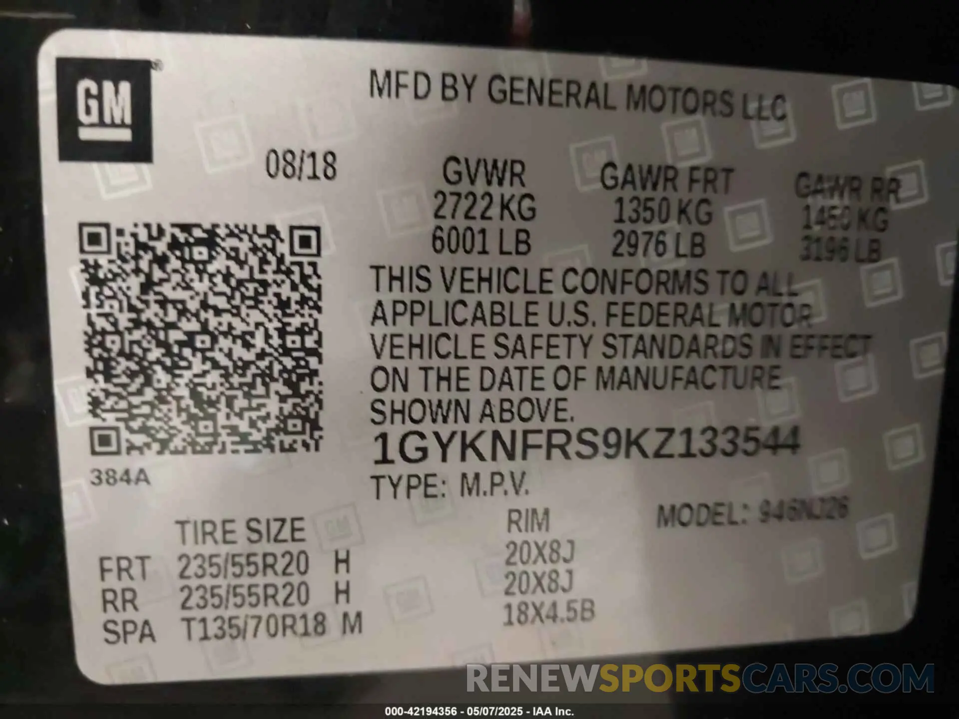 9 fotografías del automóvil dañado 1GYKNFRS9KZ133544 CADILLAC XT5 2019