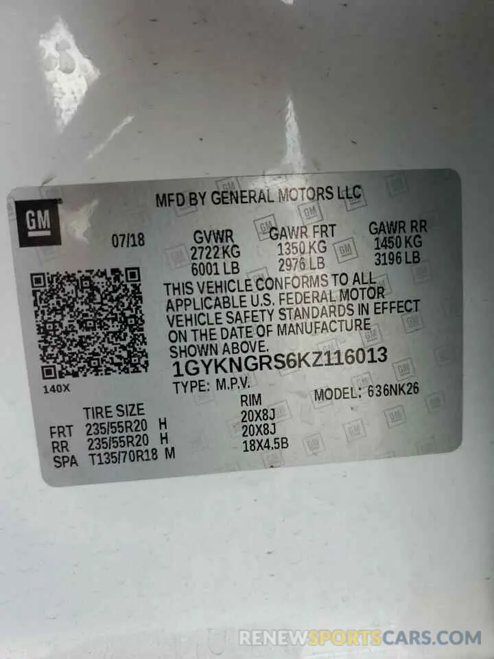 16 fotografías del automóvil dañado 1GYKNGRS6KZ116013 CADILLAC XT5 2019