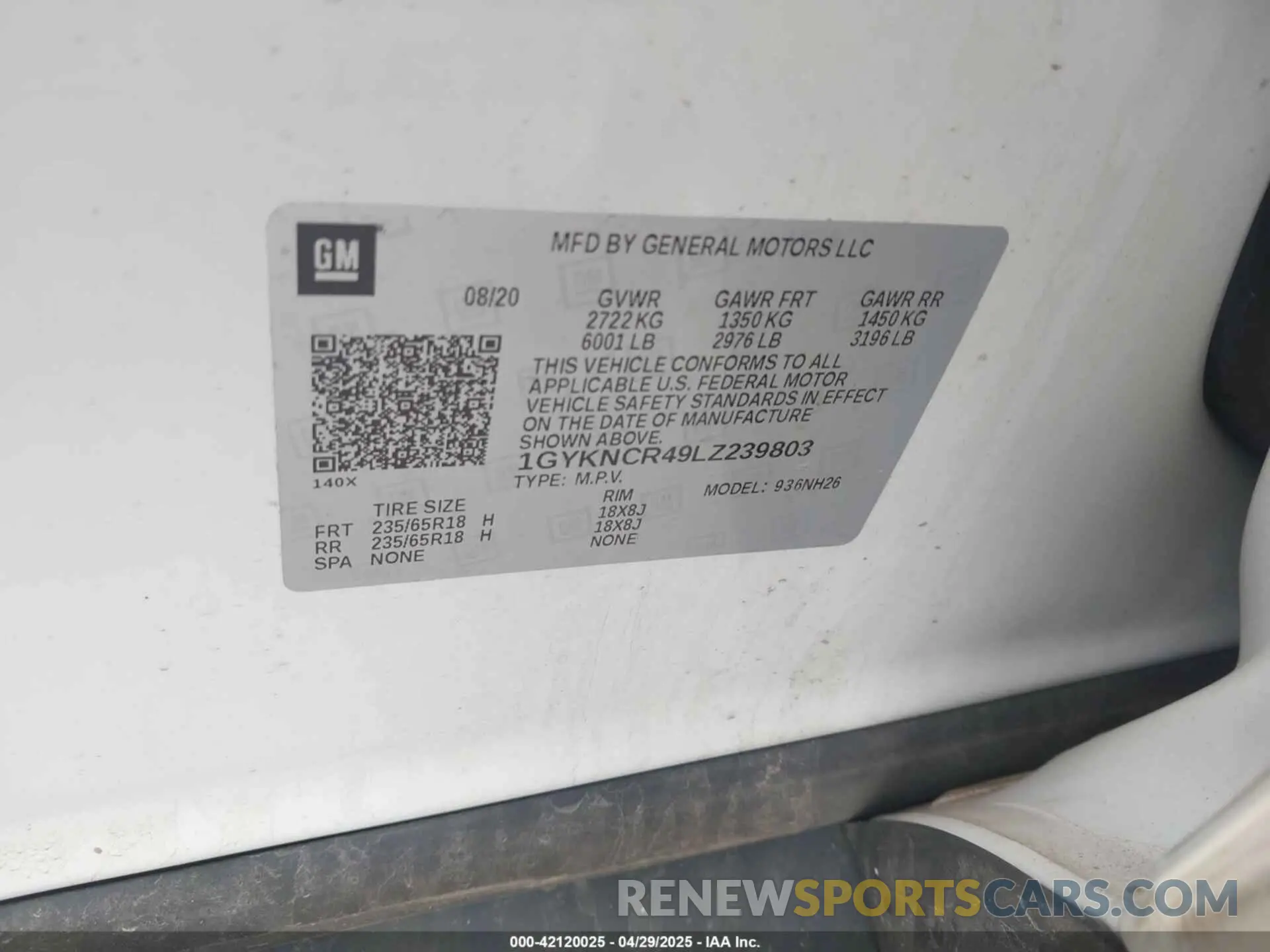 9 fotografías del automóvil dañado 1GYKNCR49LZ239803 CADILLAC XT5 2020