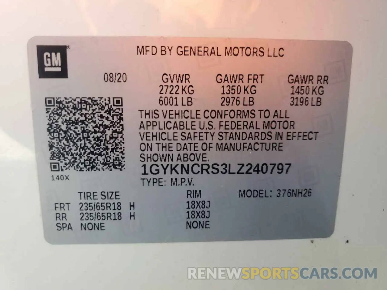 15 fotografías del automóvil dañado 1GYKNCRS3LZ240797 CADILLAC XT5 2020