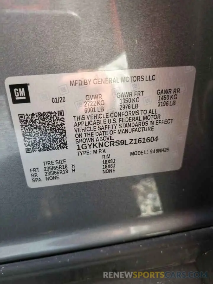 14 fotografías del automóvil dañado 1GYKNCRS9LZ161604 CADILLAC XT5 2020