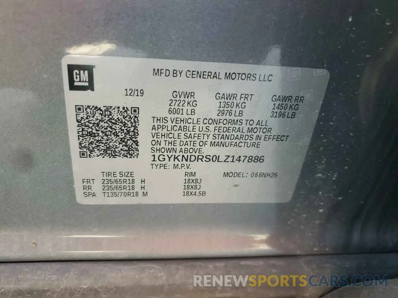 12 fotografías del automóvil dañado 1GYKNDRS0LZ147886 CADILLAC XT5 2020