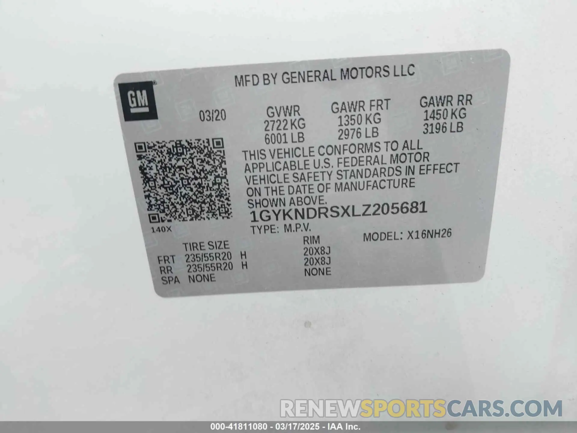 9 fotografías del automóvil dañado 1GYKNDRSXLZ205681 CADILLAC XT5 2020