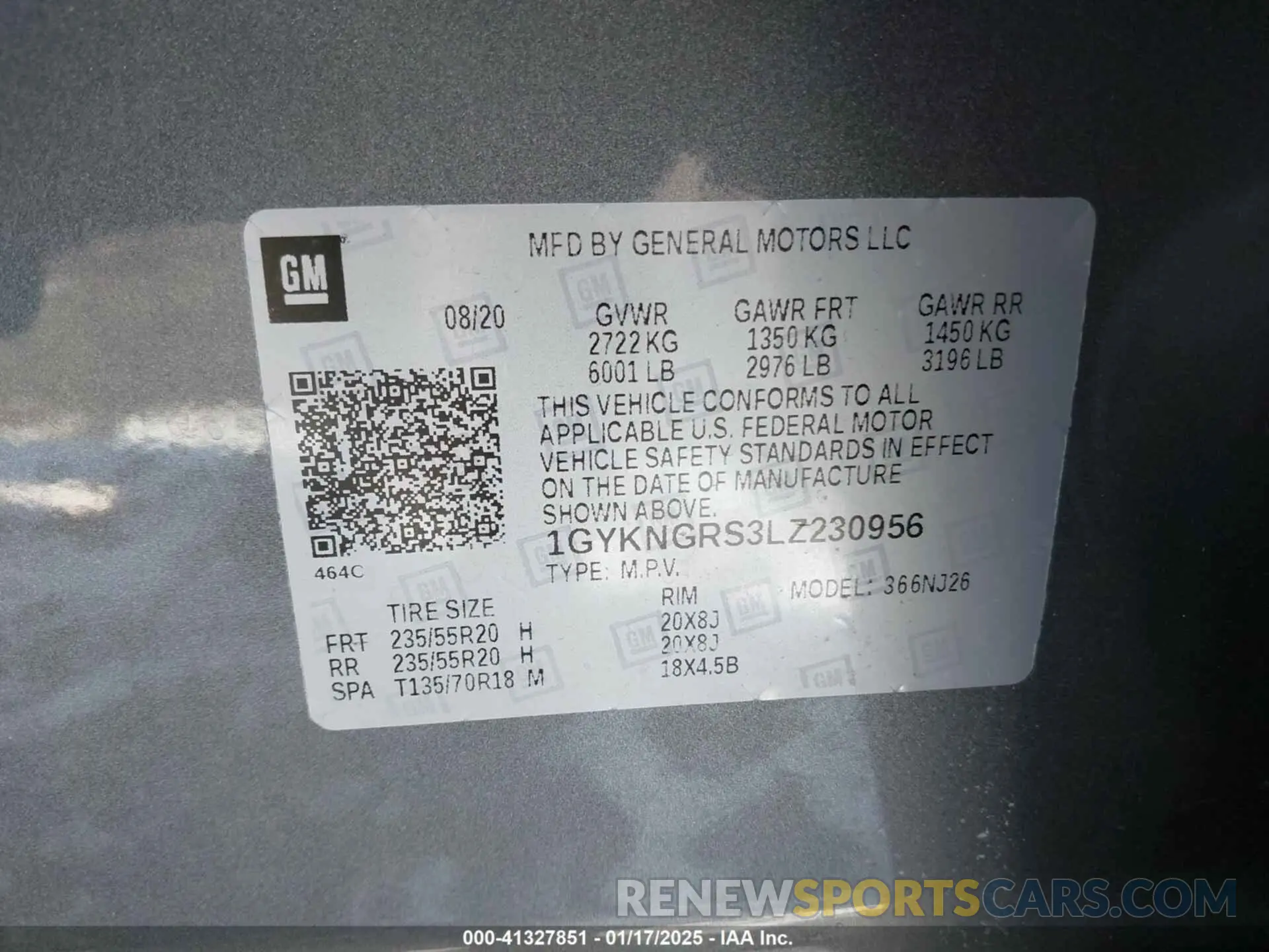 9 fotografías del automóvil dañado 1GYKNGRS3LZ230956 CADILLAC XT5 2020