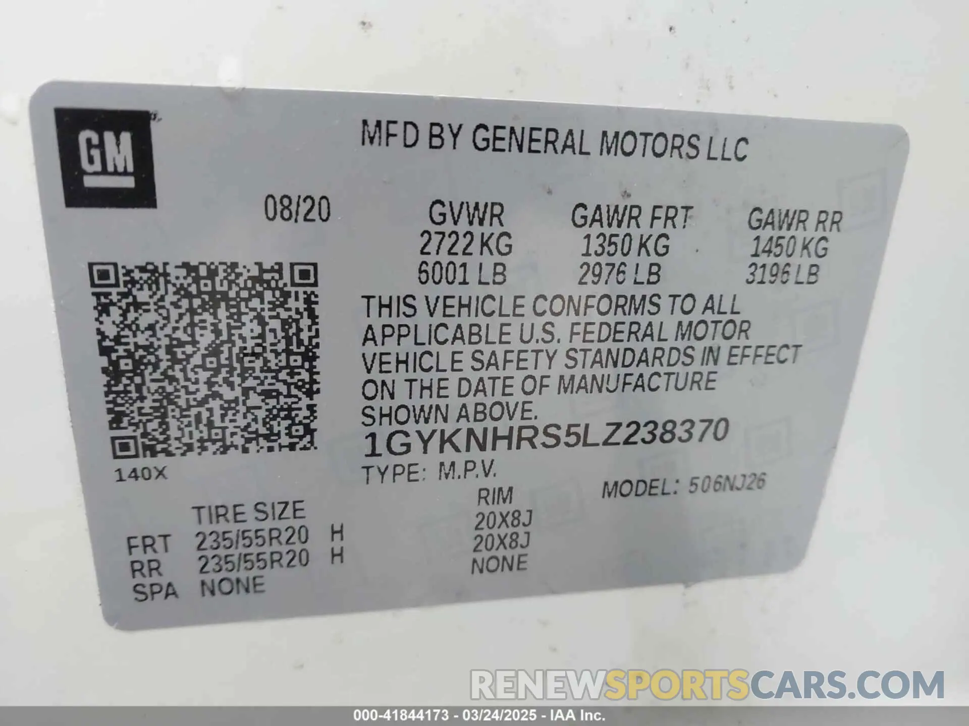 9 fotografías del automóvil dañado 1GYKNHRS5LZ238370 CADILLAC XT5 2020