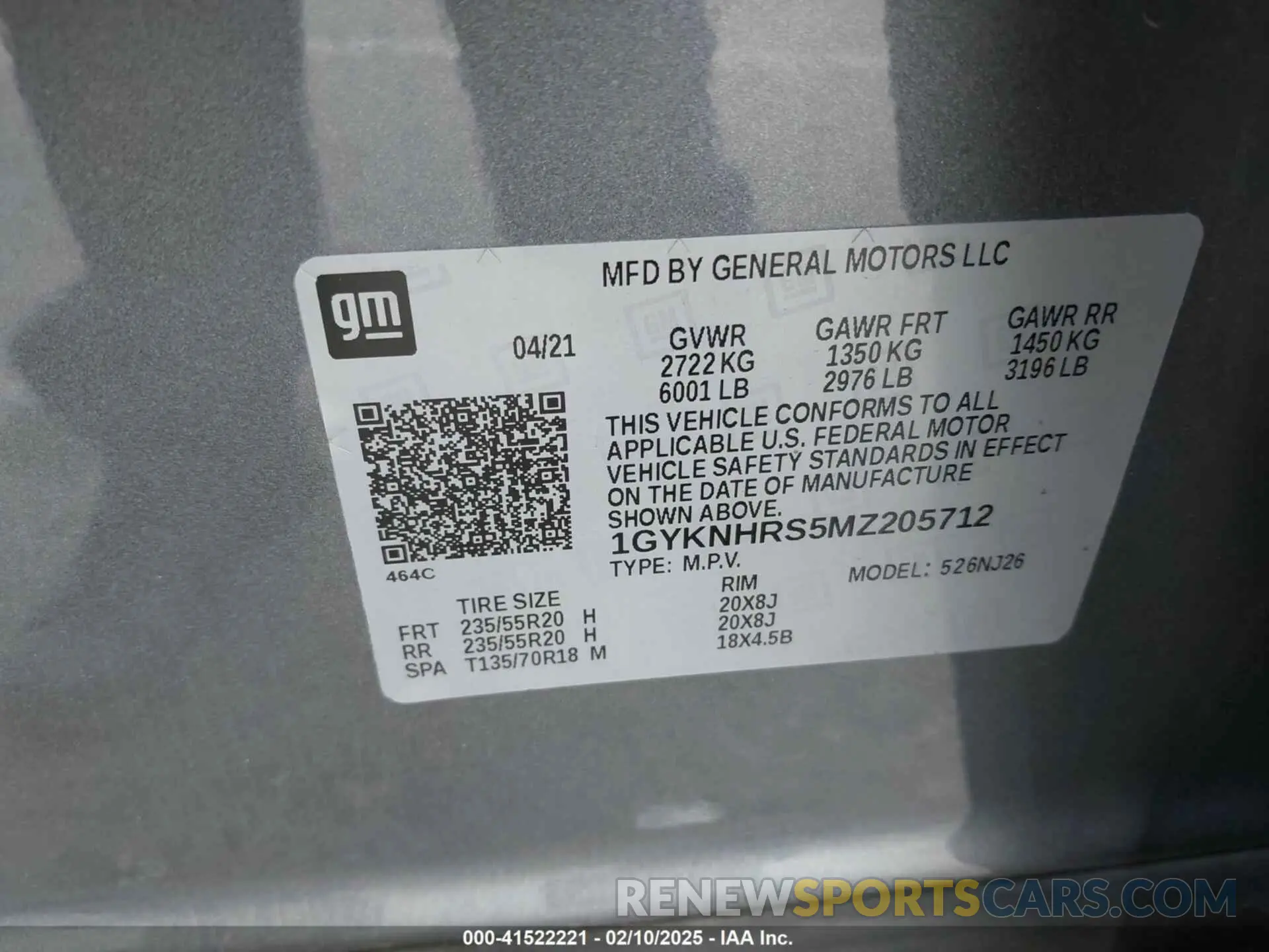 9 fotografías del automóvil dañado 1GYKNHRS5MZ205712 CADILLAC XT5 2021