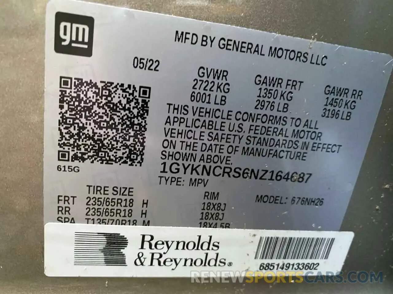 10 fotografías del automóvil dañado 1GYKNCRS6NZ164687 CADILLAC XT5 2022