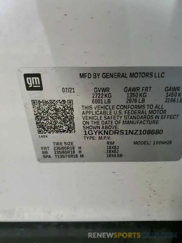 13 fotografías del automóvil dañado 1GYKNDRS1NZ108680 CADILLAC XT5 2022