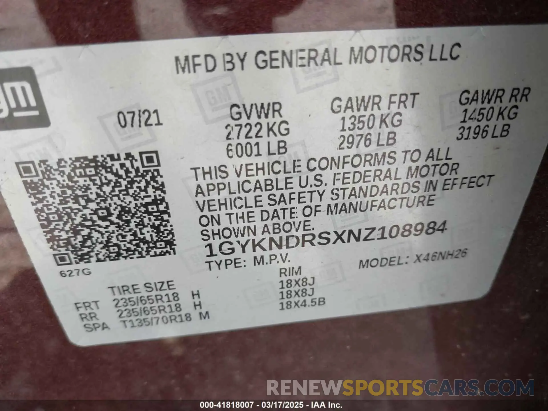 9 fotografías del automóvil dañado 1GYKNDRSXNZ108984 CADILLAC XT5 2022