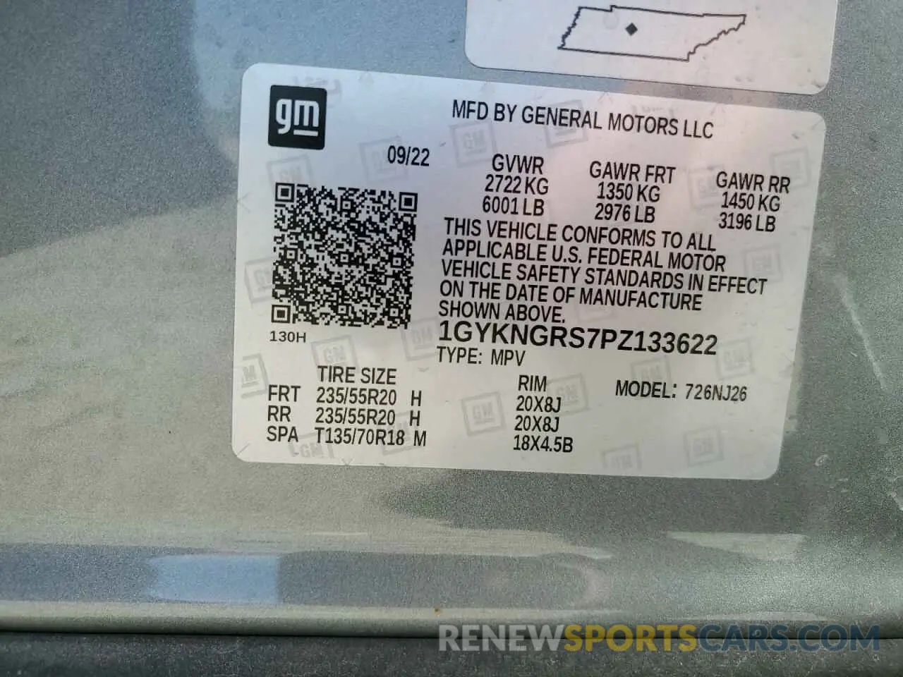 12 fotografías del automóvil dañado 1GYKNGRS7PZ133622 CADILLAC XT5 2023