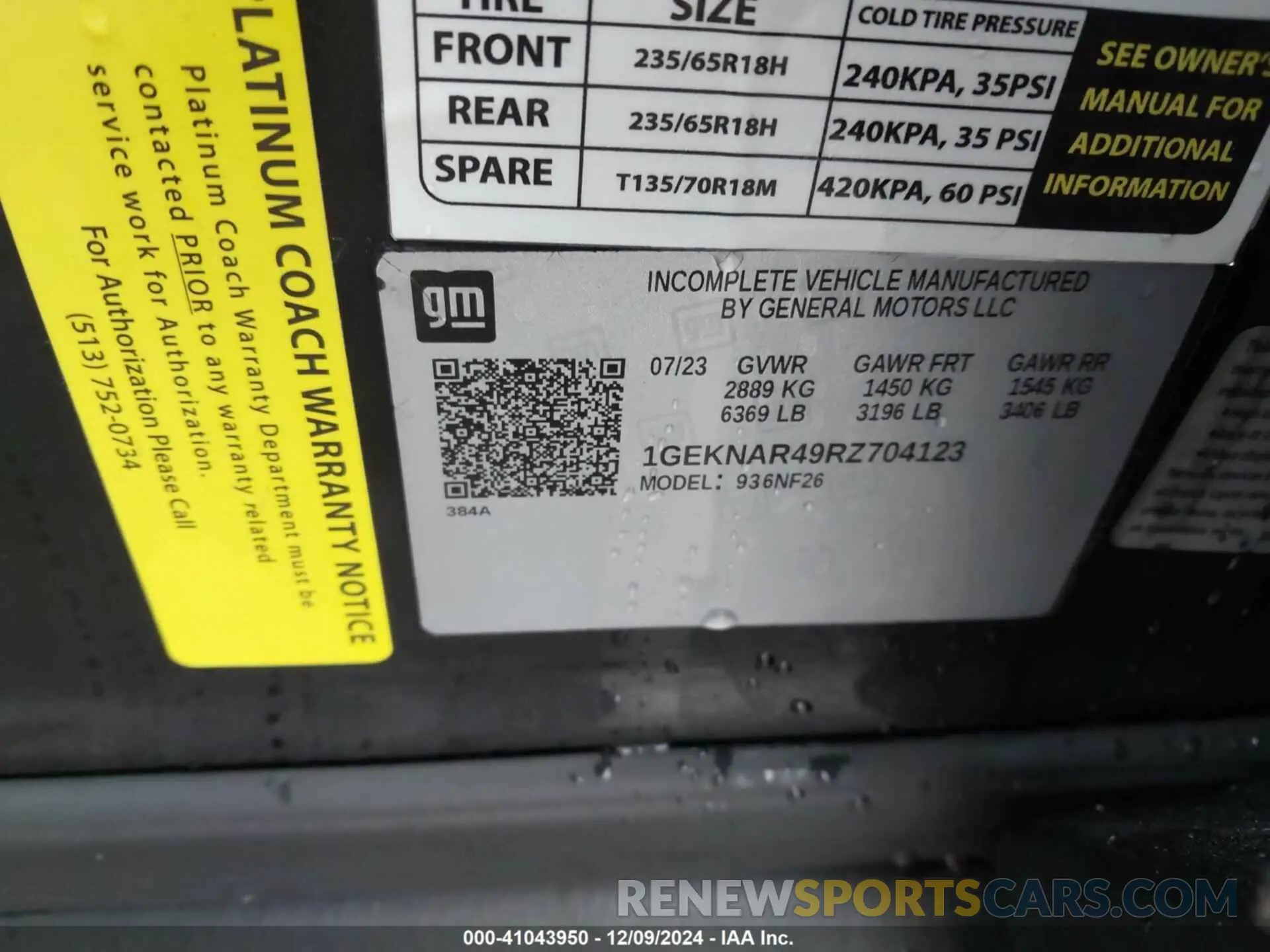 9 fotografías del automóvil dañado 1GEKNAR49RZ704123 CADILLAC XT5 2024