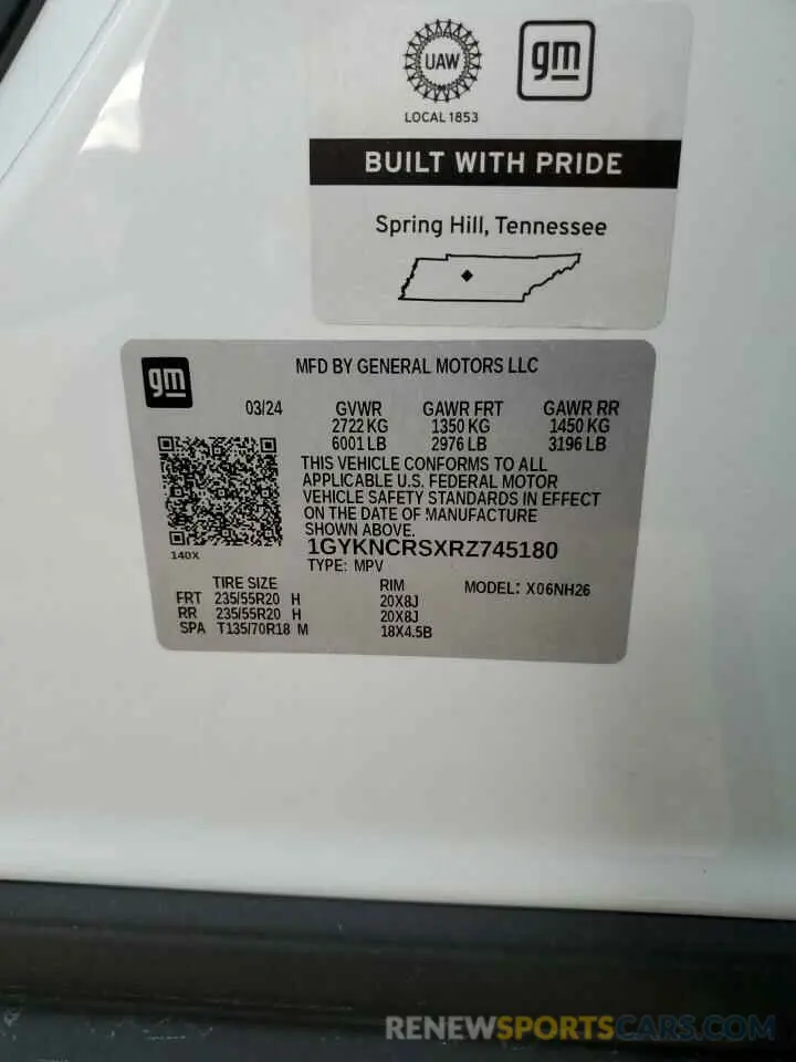 13 fotografías del automóvil dañado 1GYKNCRSXRZ745180 CADILLAC XT5 2024