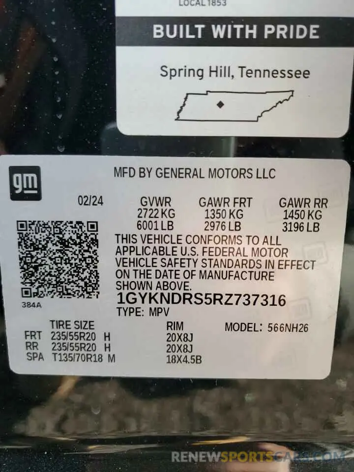 13 fotografías del automóvil dañado 1GYKNDRS5RZ737316 CADILLAC XT5 2024