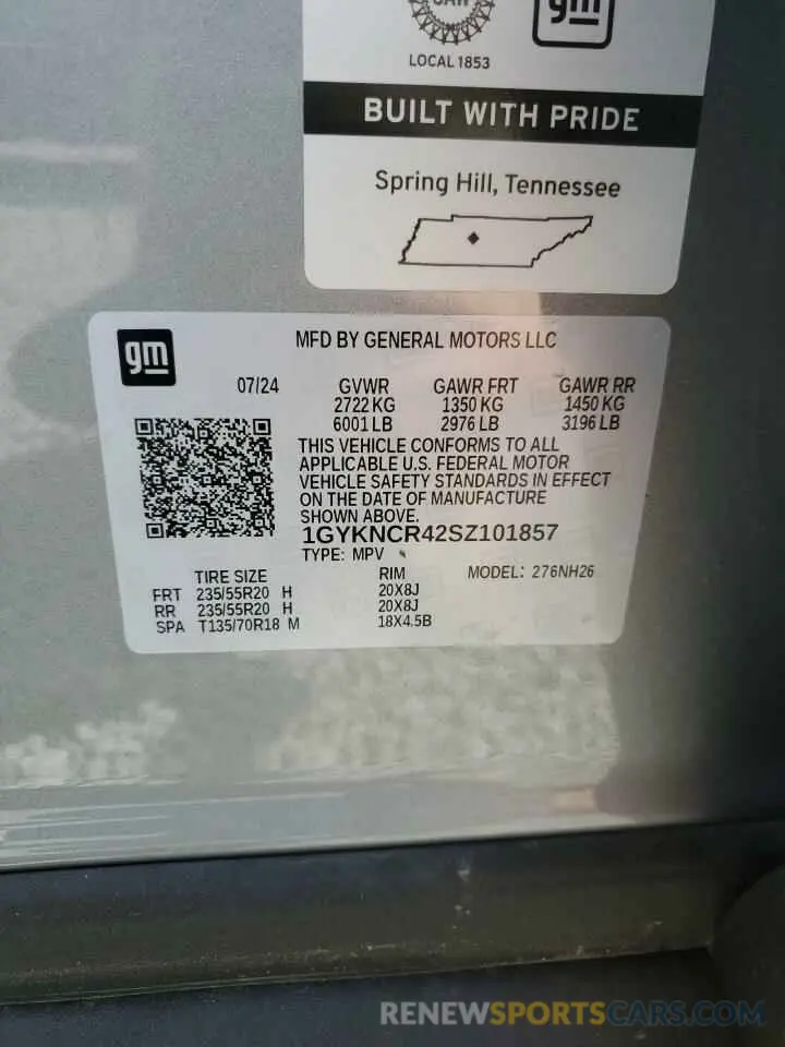 13 fotografías del automóvil dañado 1GYKNCR42SZ101857 CADILLAC XT5 2025