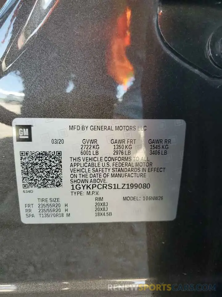 14 fotografías del automóvil dañado 1GYKPCRS1LZ199080 CADILLAC XT6 2020