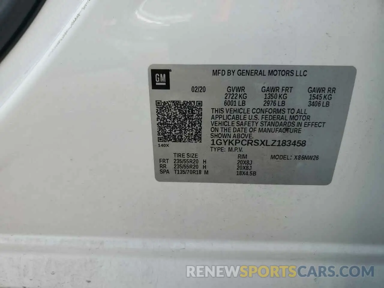 14 fotografías del automóvil dañado 1GYKPCRSXLZ183458 CADILLAC XT6 2020