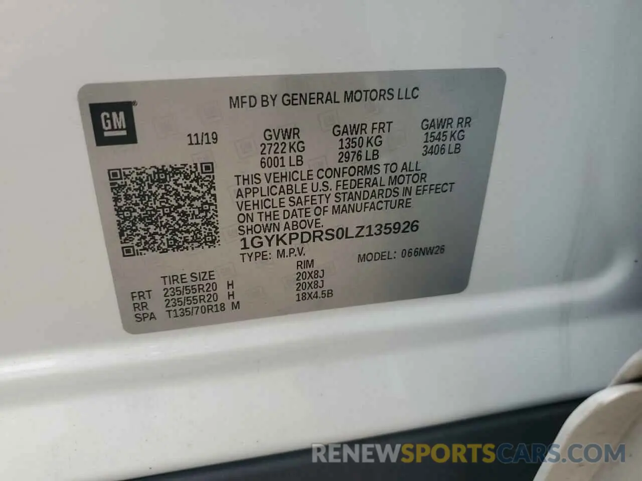 13 fotografías del automóvil dañado 1GYKPDRS0LZ135926 CADILLAC XT6 2020