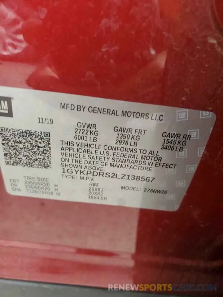 12 fotografías del automóvil dañado 1GYKPDRS2LZ138567 CADILLAC XT6 2020