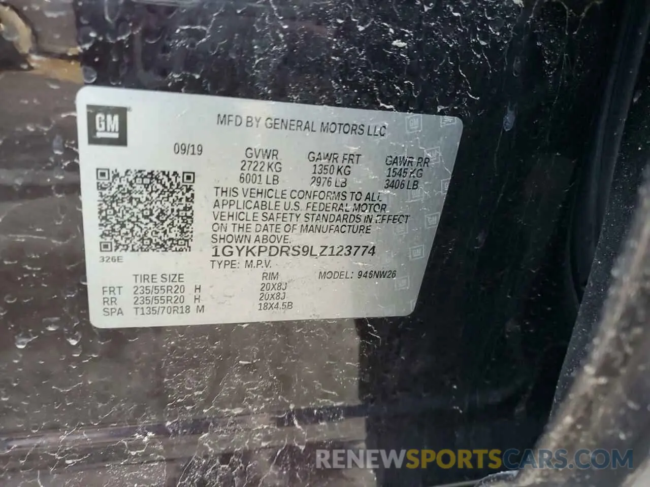 14 fotografías del automóvil dañado 1GYKPDRS9LZ123774 CADILLAC XT6 2020