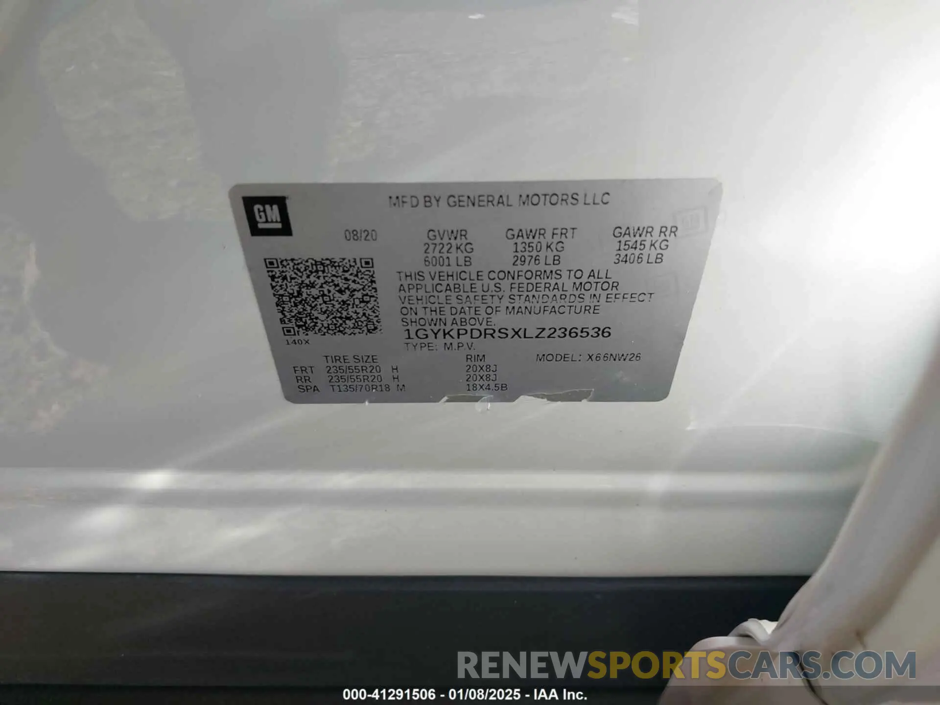 9 fotografías del automóvil dañado 1GYKPDRSXLZ236536 CADILLAC XT6 2020