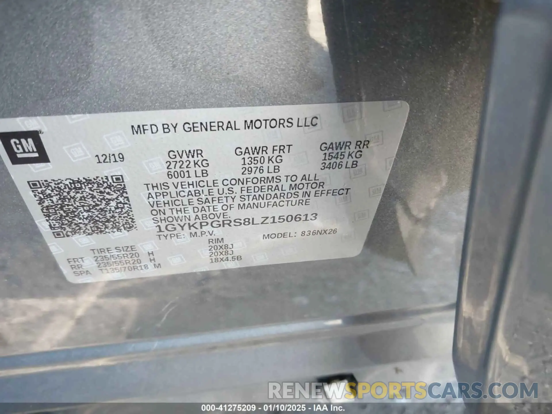 9 fotografías del automóvil dañado 1GYKPGRS8LZ150613 CADILLAC XT6 2020