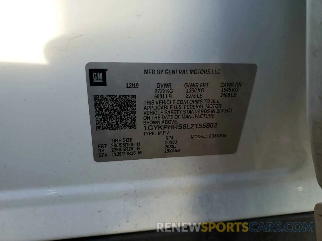 14 fotografías del automóvil dañado 1GYKPHRS8LZ155803 CADILLAC XT6 2020