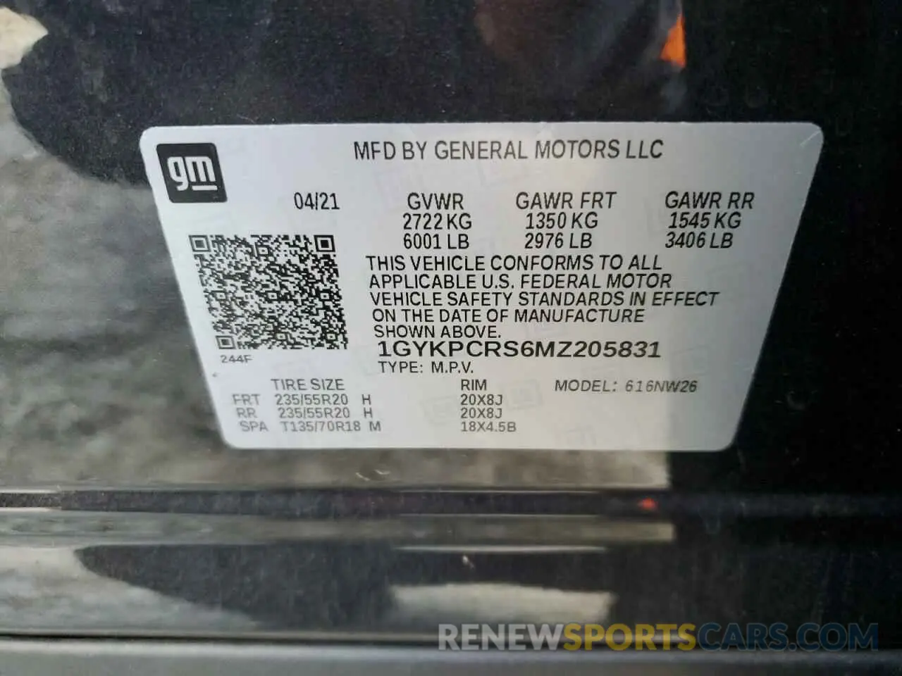 15 fotografías del automóvil dañado 1GYKPCRS6MZ205831 CADILLAC XT6 2021