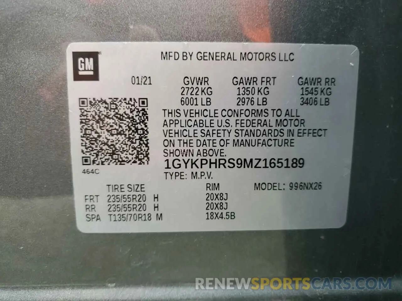12 fotografías del automóvil dañado 1GYKPHRS9MZ165189 CADILLAC XT6 2021