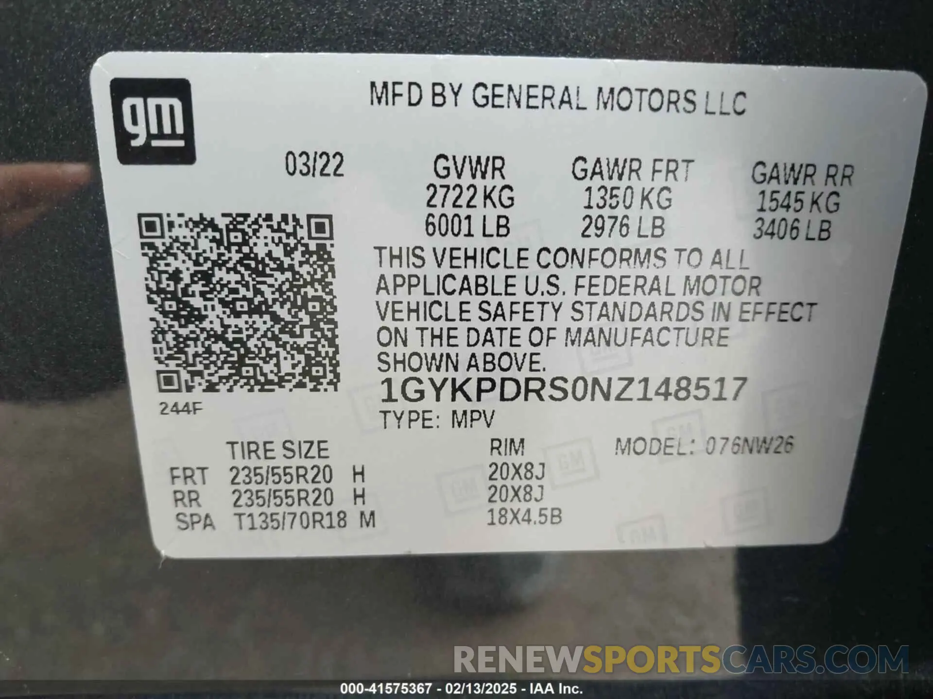 9 fotografías del automóvil dañado 1GYKPDRS0NZ148517 CADILLAC XT6 2022