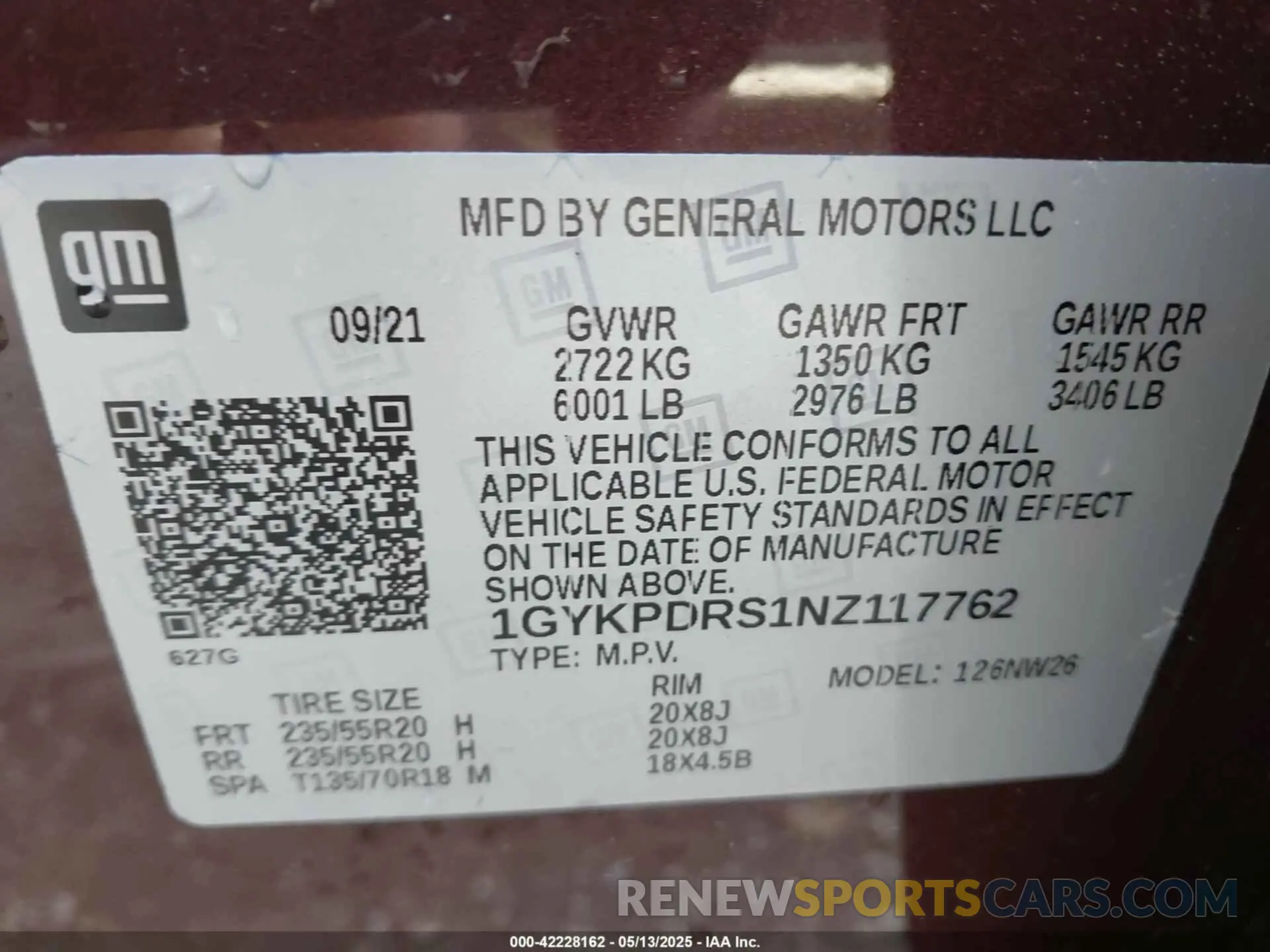 9 fotografías del automóvil dañado 1GYKPDRS1NZ117762 CADILLAC XT6 2022