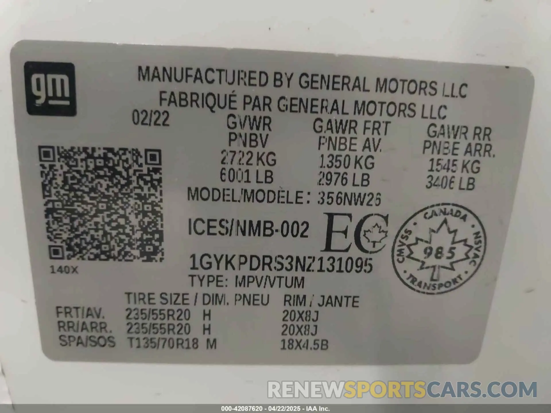 9 fotografías del automóvil dañado 1GYKPDRS3NZ131095 CADILLAC XT6 2022