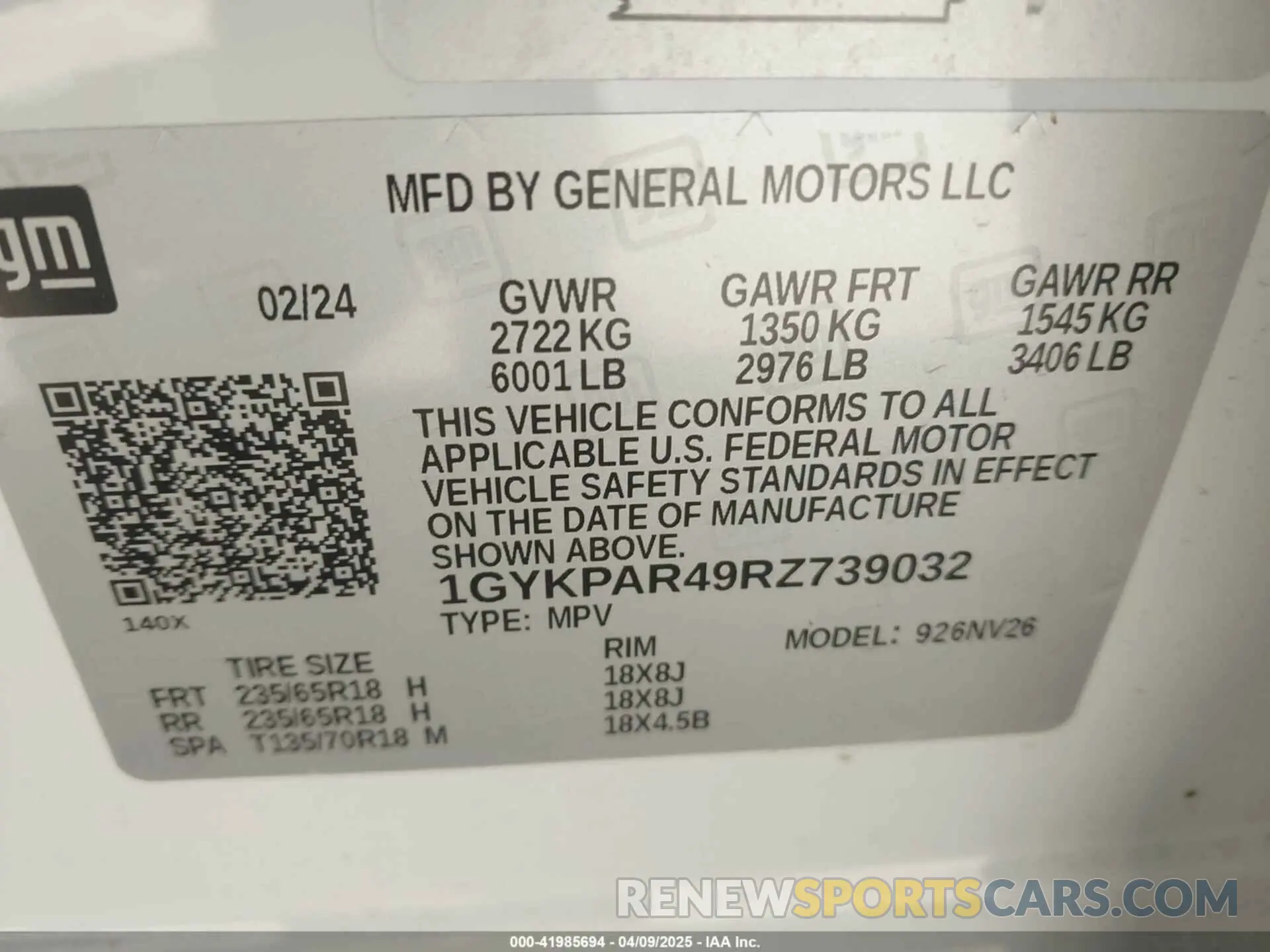 9 fotografías del automóvil dañado 1GYKPAR49RZ739032 CADILLAC XT6 2024