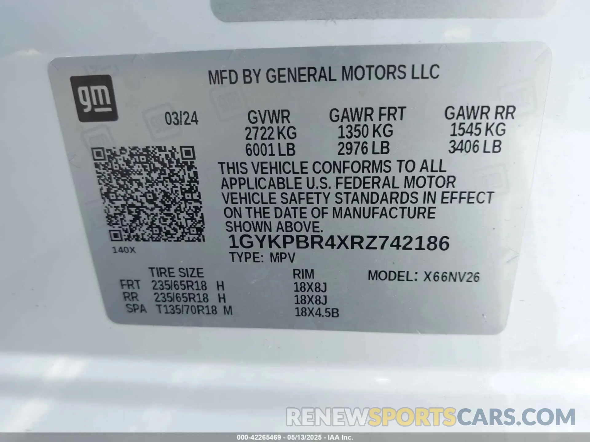 9 fotografías del automóvil dañado 1GYKPBR4XRZ742186 CADILLAC XT6 2024