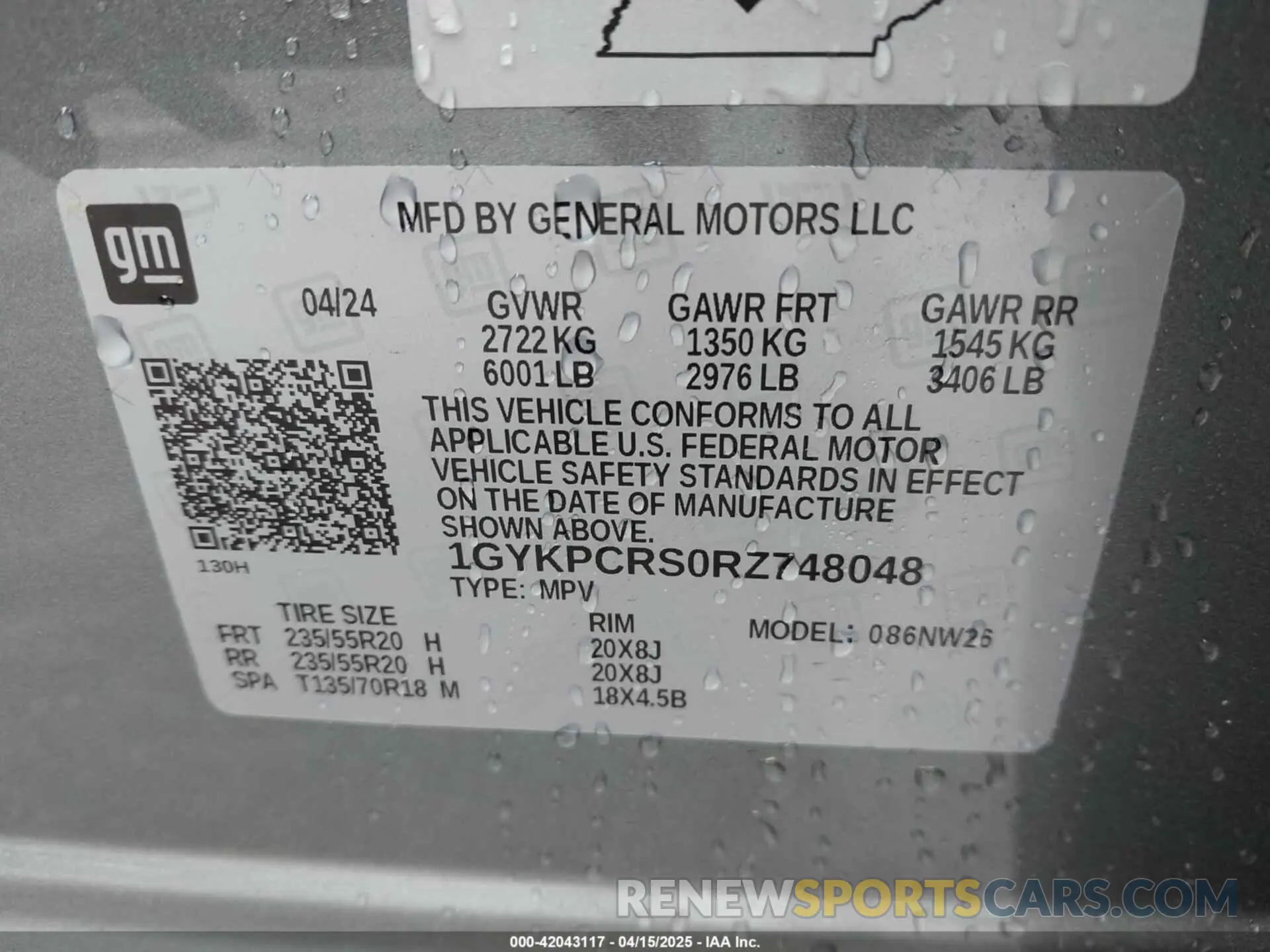 9 fotografías del automóvil dañado 1GYKPCRS0RZ748048 CADILLAC XT6 2024