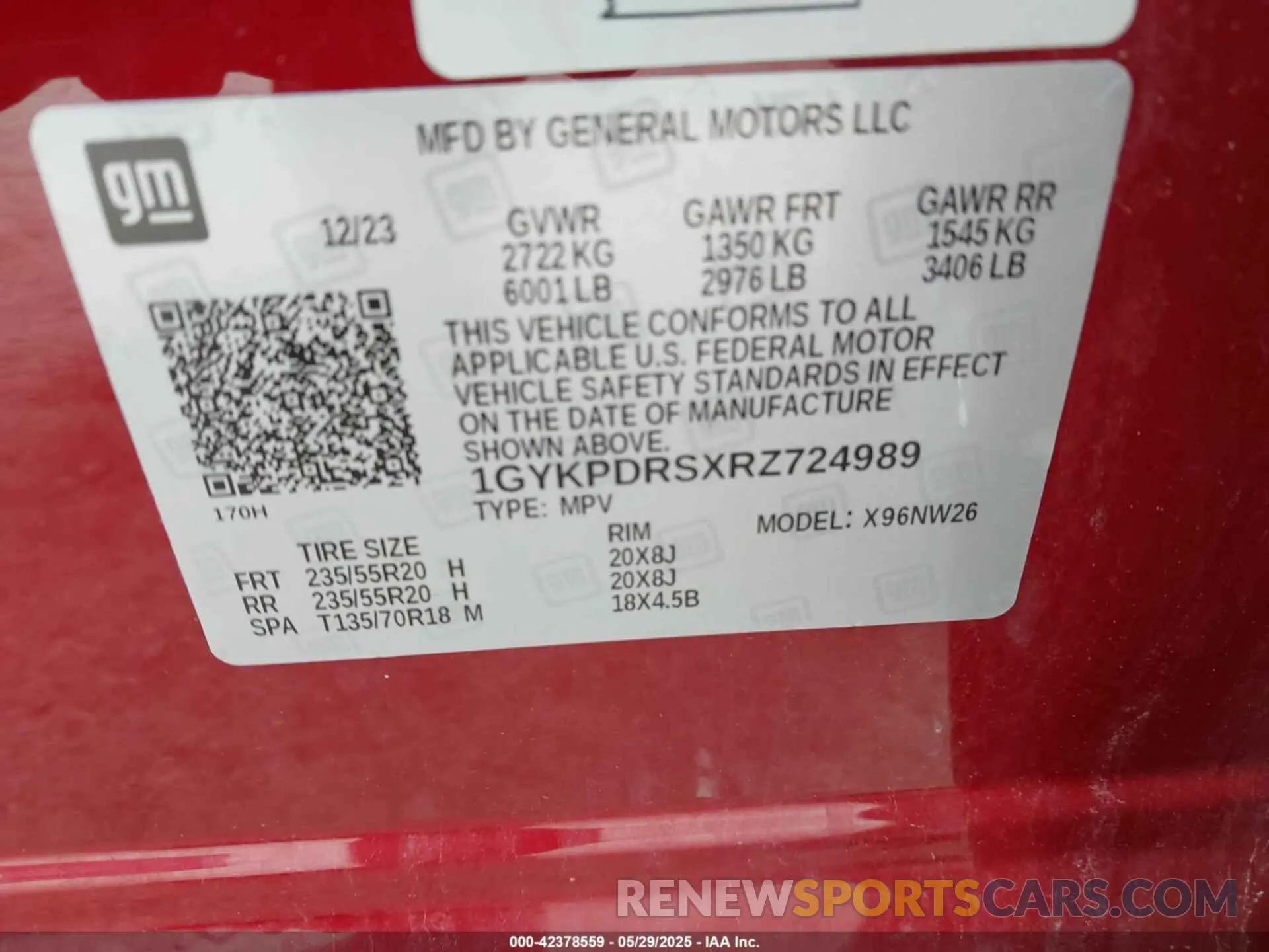 9 fotografías del automóvil dañado 1GYKPDRSXRZ724989 CADILLAC XT6 2024