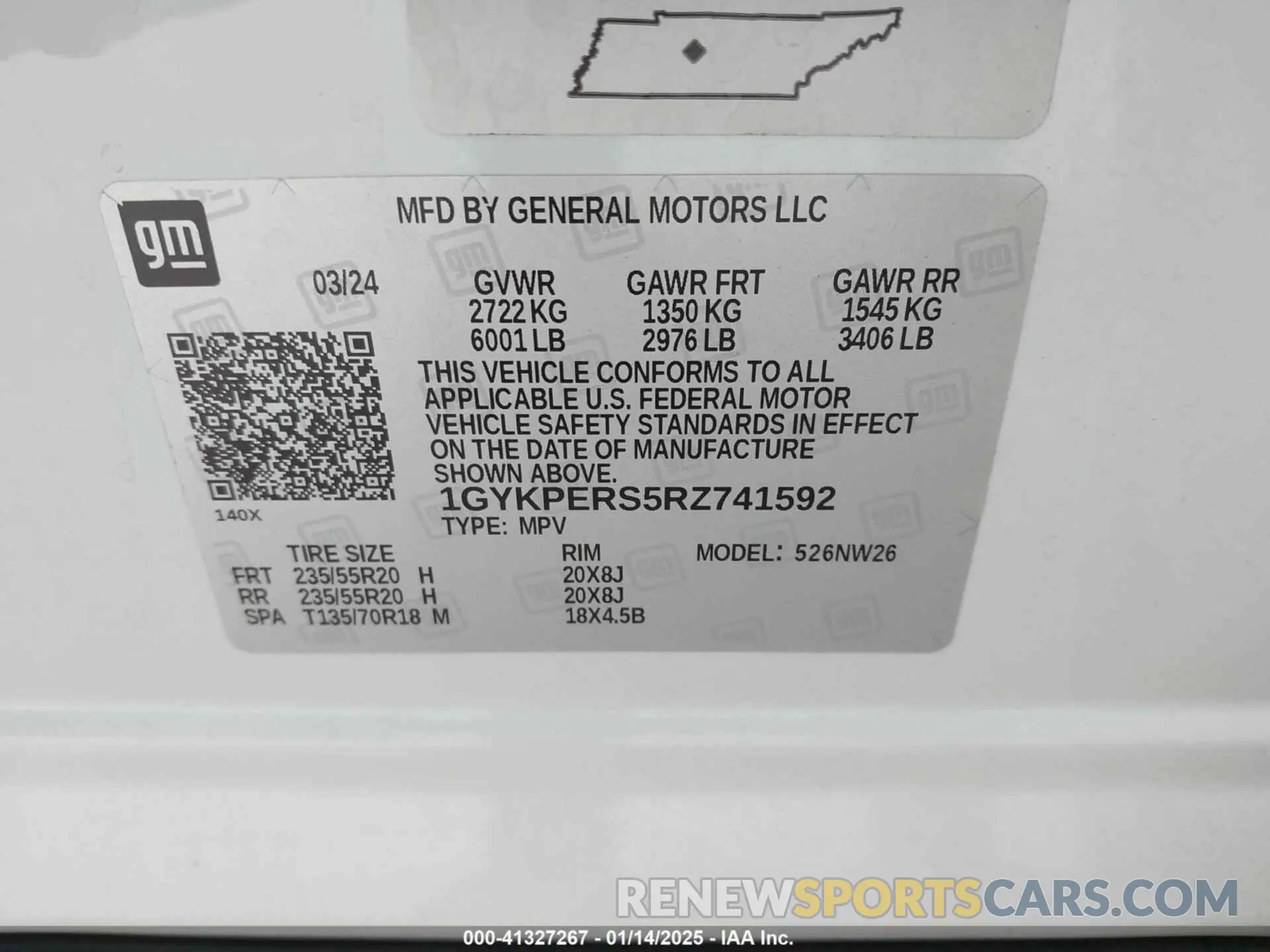 9 fotografías del automóvil dañado 1GYKPERS5RZ741592 CADILLAC XT6 2024