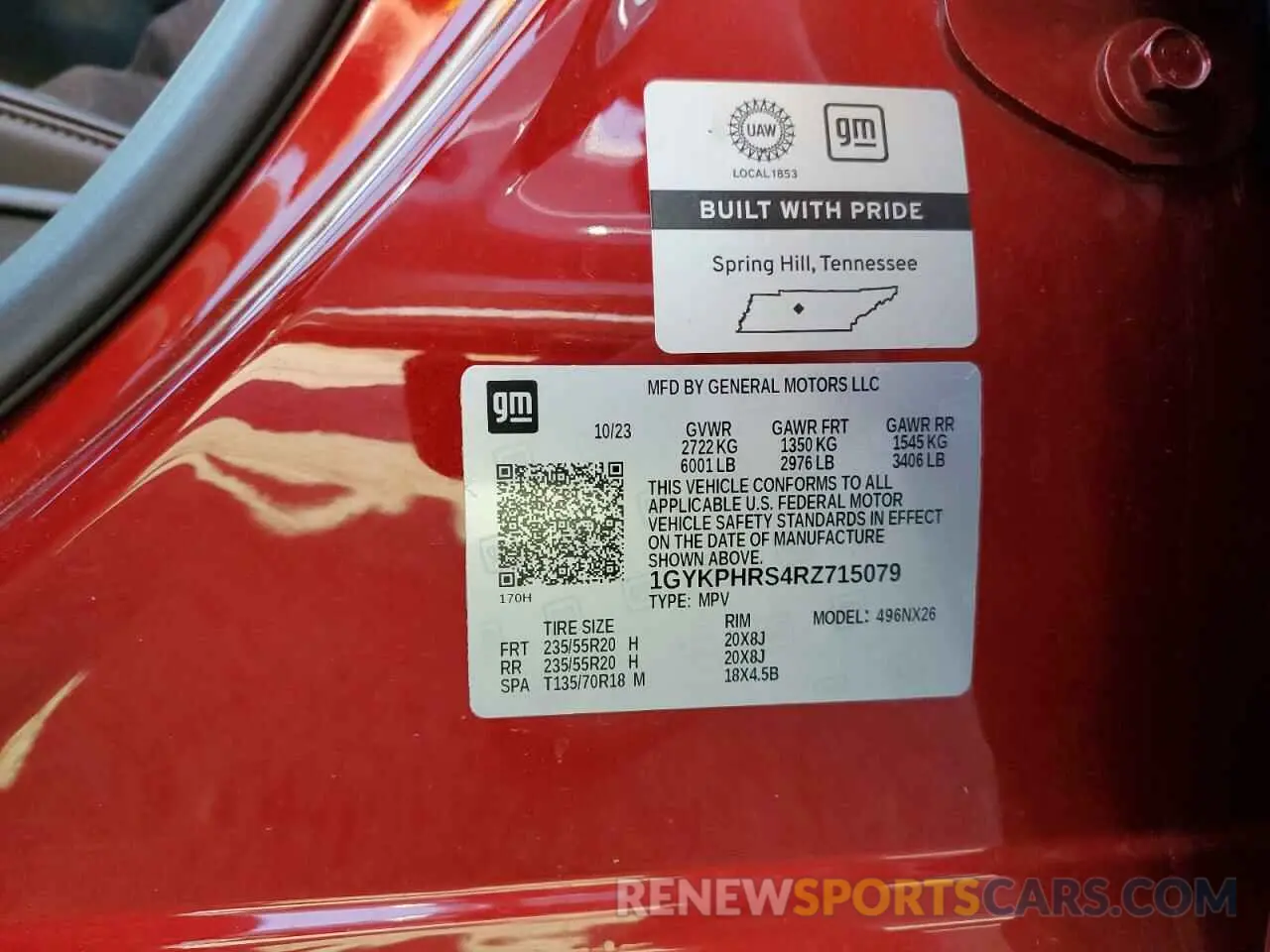 14 fotografías del automóvil dañado 1GYKPHRS4RZ715079 CADILLAC XT6 2024